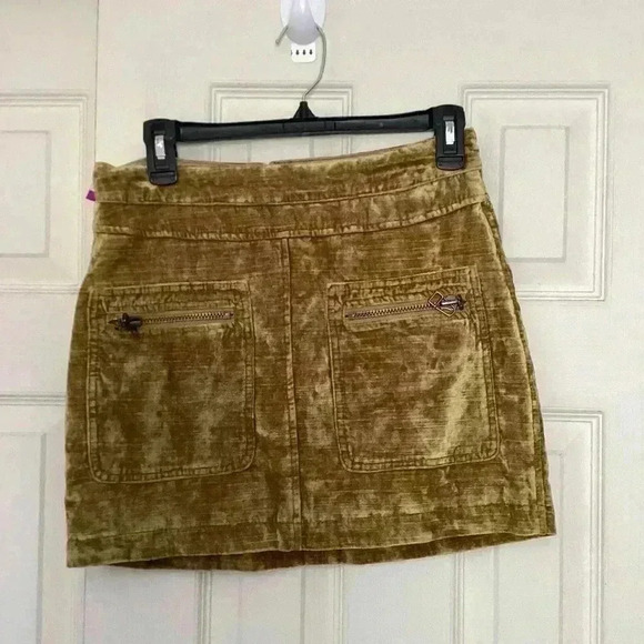 Free People Dust to Dust Crushed Velvet Mini Skirt Gold/Camel Size S/P